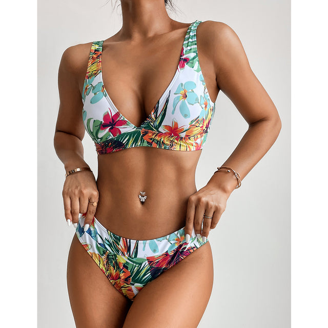 Miturn New Leaves Printed Low Waist Two Pieces Bikini Set Swimsuit Female Women Beachwear Swimwear Bather Bathing Suit