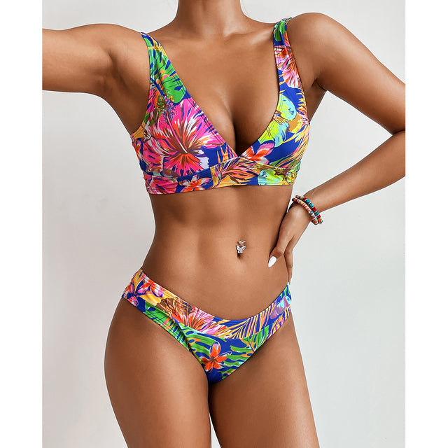 Miturn New Leaves Printed Low Waist Two Pieces Bikini Set Swimsuit Female Women Beachwear Swimwear Bather Bathing Suit