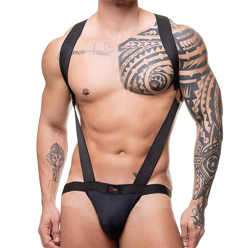 Men Novelty Lingerie Shoulder Elastic Strap Underwear Sexy Suspender Jockstrap Thong Bodysuit Erotic Backless Costume
