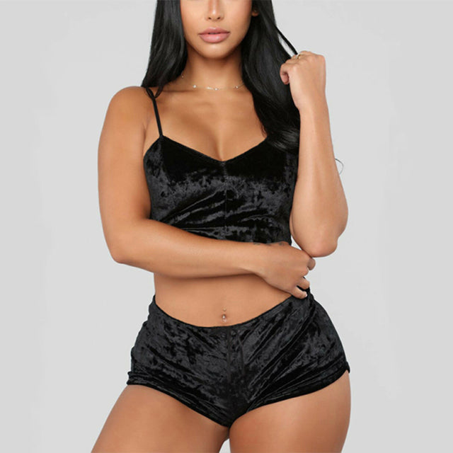 Sexy Women Lingerie Set V-neck Suede Lingerie Female Underwear Sleepwear Nightdress Pajamas Shorts Bra Exotic Sets Clothing