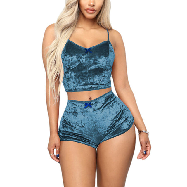 Sexy Women Lingerie Set V-neck Suede Lingerie Female Underwear Sleepwear Nightdress Pajamas Shorts Bra Exotic Sets Clothing