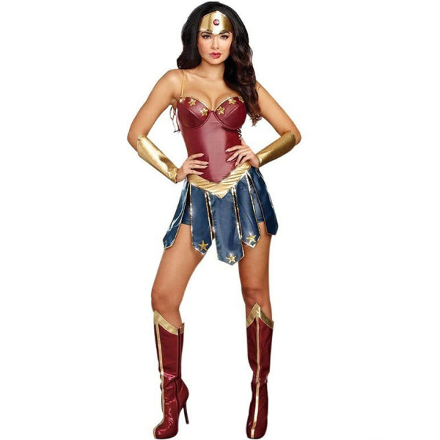 3pcs Halloween Sexy Women Dress Up Dress Cosplay Superhero Woman Cosplay Costume Adult Costume