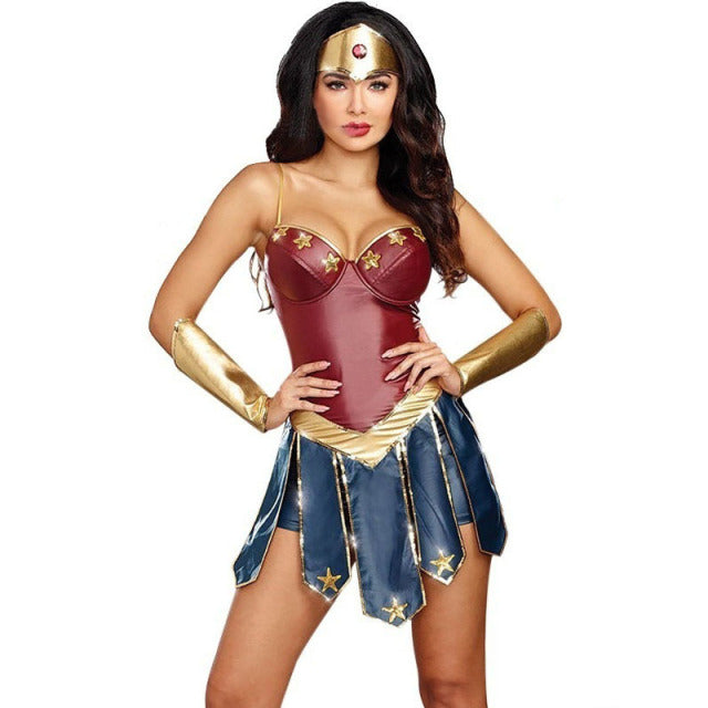 3pcs Halloween Sexy Women Dress Up Dress Cosplay Superhero Woman Cosplay Costume Adult Costume