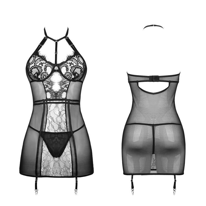 Paloli Sexy Pajamas Female Summer Hot Transparent Lace Corset Dress with Panty Underwear Lingerie Set Japanese Bandage