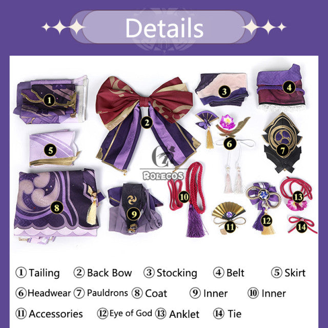 ROLECOS Game Genshin Impact Raiden Shogun Cosplay Costume Baal Raiden Shogun Cosplay Costume Sexy Women Uniform Dress Full Set