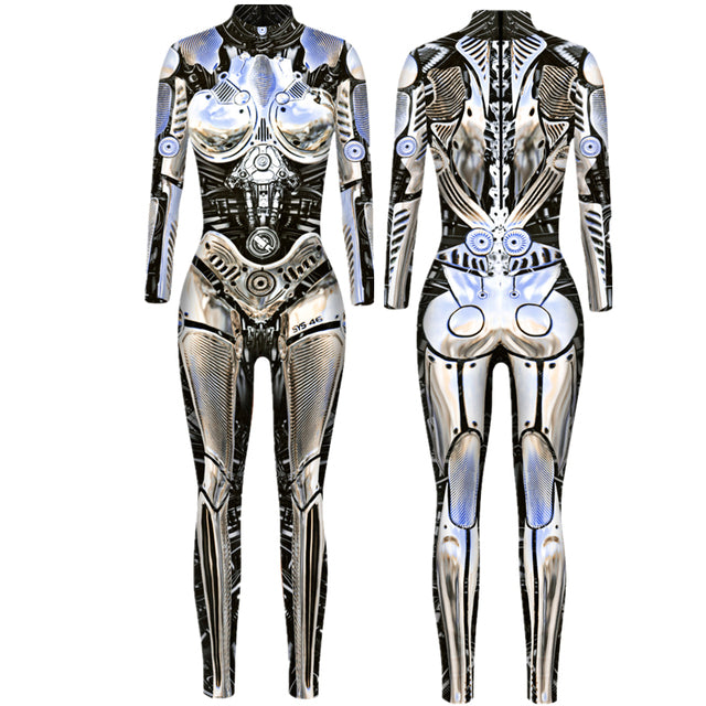 Robot Punk Jumpsuit Catsuit Sexy Women Cosplay Costumes Zentai Halloween Bodysuit