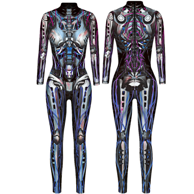 Robot Punk Jumpsuit Catsuit Sexy Women Cosplay Costumes Zentai Halloween Bodysuit