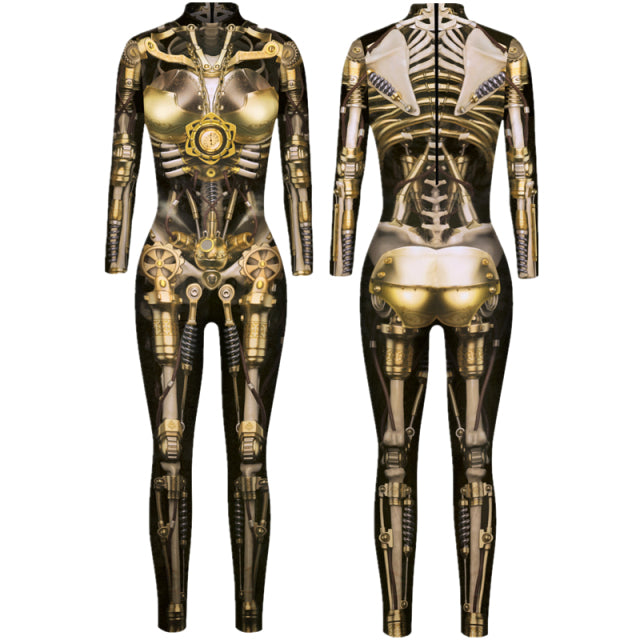 Robot Punk Jumpsuit Catsuit Sexy Women Cosplay Costumes Zentai Halloween Bodysuit