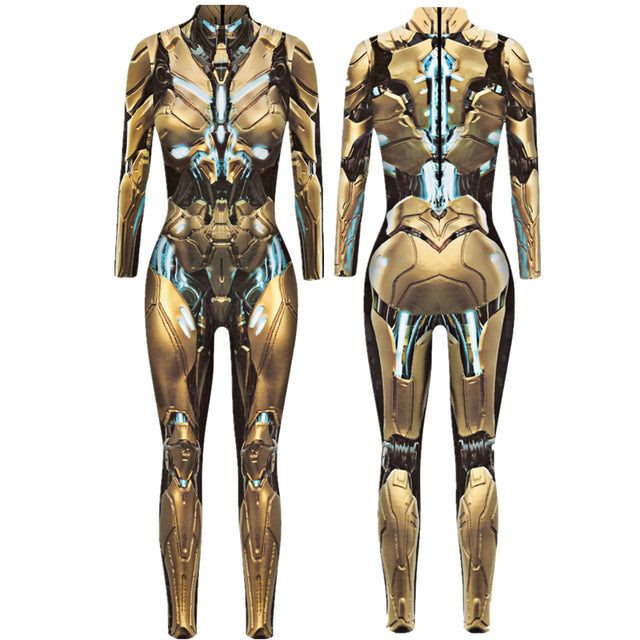 Robot Punk Jumpsuit Catsuit Sexy Women Cosplay Costumes Zentai Halloween Bodysuit