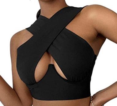 Women Criss Cross Tank Tops Sexy Sleeveless Solid Color Cutout Front Crop Tops Party Club Streetwear Lady Bustier Tops