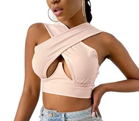 Women Criss Cross Tank Tops Sexy Sleeveless Solid Color Cutout Front Crop Tops Party Club Streetwear Lady Bustier Tops
