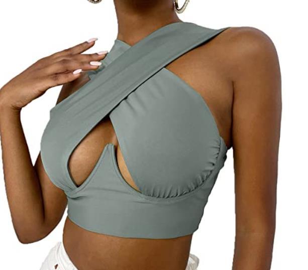 Women Criss Cross Tank Tops Sexy Sleeveless Solid Color Cutout Front Crop Tops Party Club Streetwear Lady Bustier Tops