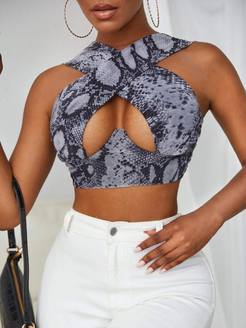 Women Criss Cross Tank Tops Sexy Sleeveless Solid Color Cutout Front Crop Tops Party Club Streetwear Lady Bustier Tops