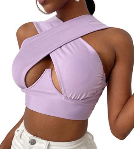 Women Criss Cross Tank Tops Sexy Sleeveless Solid Color Cutout Front Crop Tops Party Club Streetwear Lady Bustier Tops