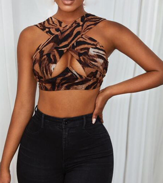 Women Criss Cross Tank Tops Sexy Sleeveless Solid Color Cutout Front Crop Tops Party Club Streetwear Lady Bustier Tops
