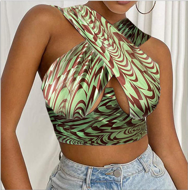 Women Criss Cross Tank Tops Sexy Sleeveless Solid Color Cutout Front Crop Tops Party Club Streetwear Lady Bustier Tops