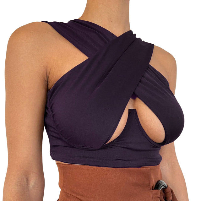 Women Criss Cross Tank Tops Sexy Sleeveless Solid Color Cutout Front Crop Tops Party Club Streetwear Lady Bustier Tops