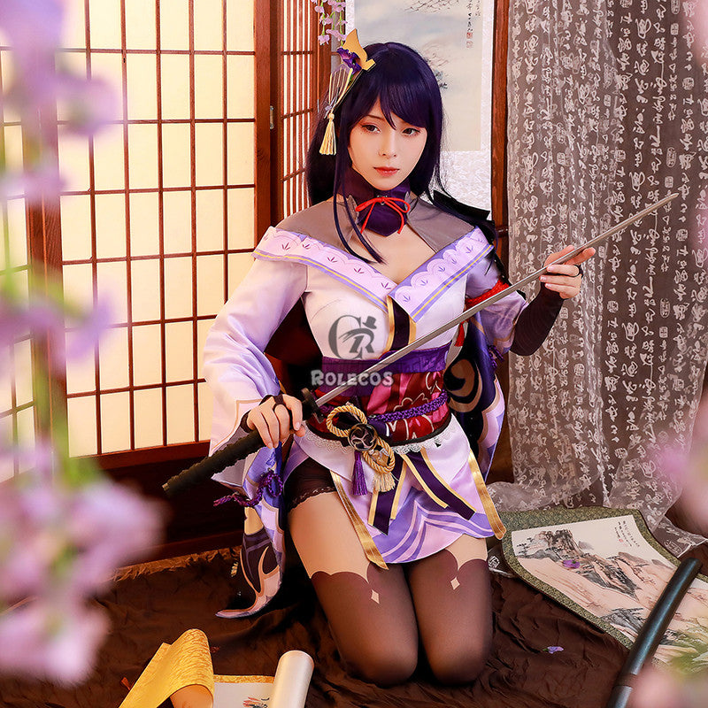 ROLECOS Game Genshin Impact Raiden Shogun Cosplay Costume Baal Raiden Shogun Cosplay Costume Sexy Women Uniform Dress Full Set