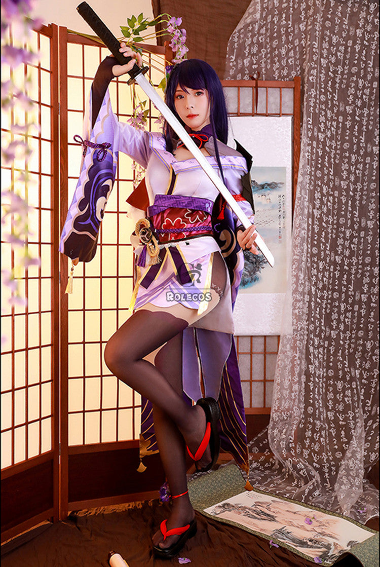 ROLECOS Game Genshin Impact Raiden Shogun Cosplay Costume Baal Raiden Shogun Cosplay Costume Sexy Women Uniform Dress Full Set