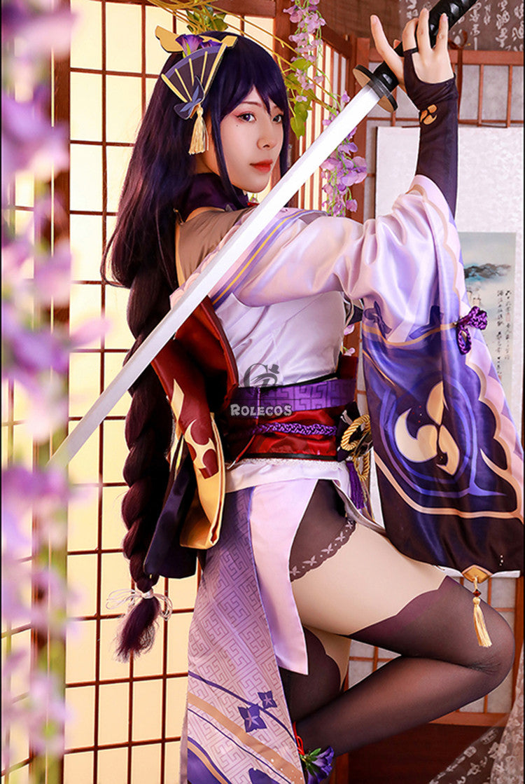 ROLECOS Game Genshin Impact Raiden Shogun Cosplay Costume Baal Raiden Shogun Cosplay Costume Sexy Women Uniform Dress Full Set