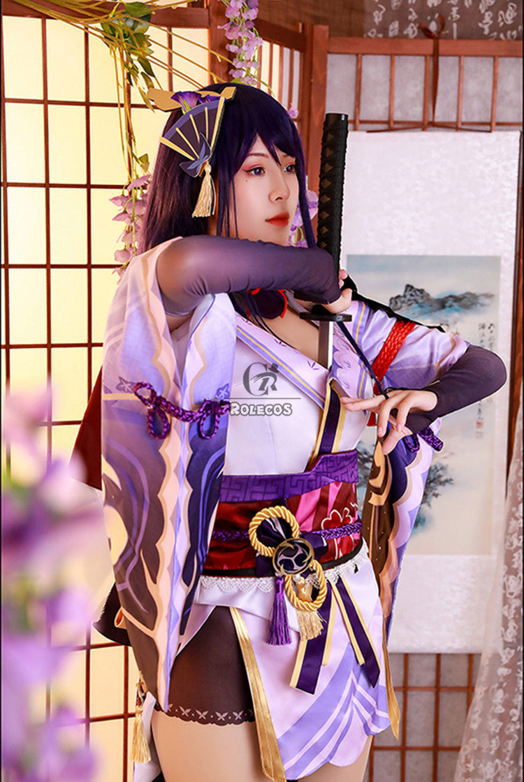 ROLECOS Game Genshin Impact Raiden Shogun Cosplay Costume Baal Raiden Shogun Cosplay Costume Sexy Women Uniform Dress Full Set
