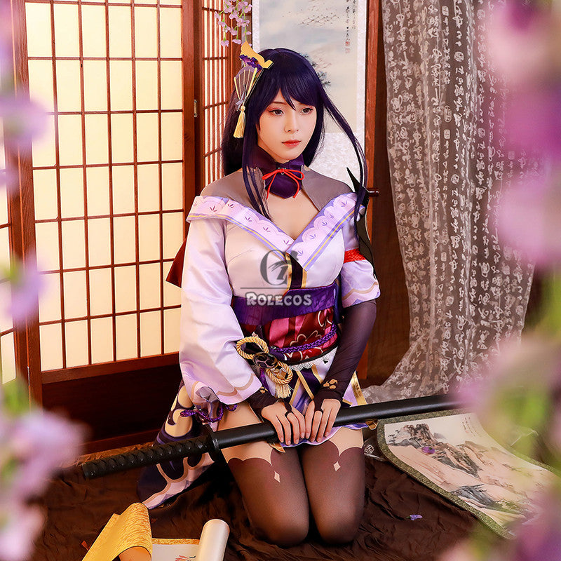 ROLECOS Game Genshin Impact Raiden Shogun Cosplay Costume Baal Raiden Shogun Cosplay Costume Sexy Women Uniform Dress Full Set