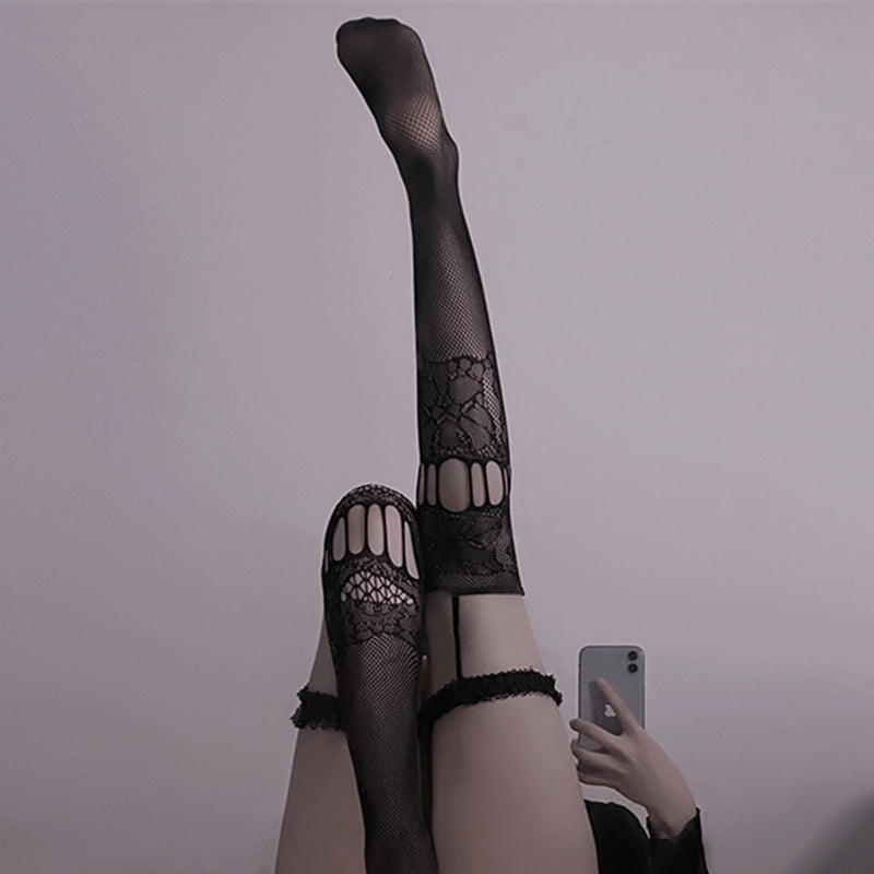 Fishnet Stockings Cute Lovely Lace Bow Leg Rings Women Sexy Mesh Transparent Thigh High Stockings Cosplay Hosiery