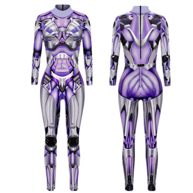 Robot Punk Jumpsuit Catsuit Sexy Women Cosplay Costumes Zentai Halloween Bodysuit