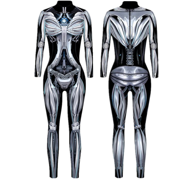 Robot Punk Jumpsuit Catsuit Sexy Women Cosplay Costumes Zentai Halloween Bodysuit