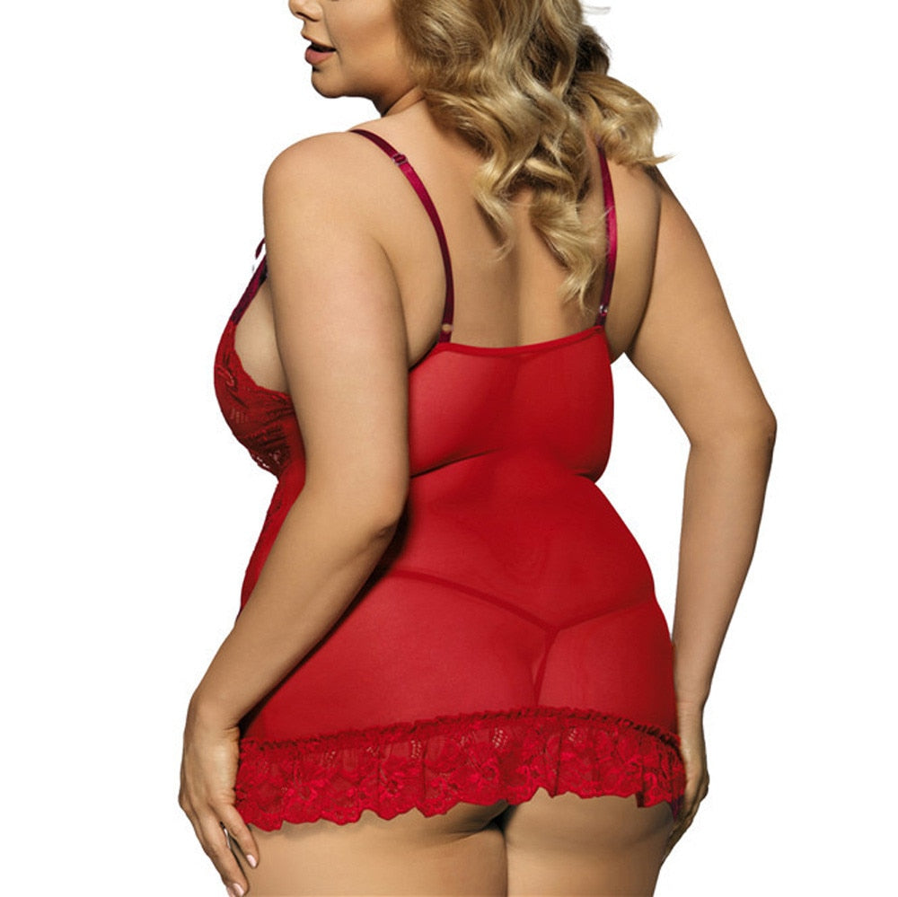 Hot Sexy Lingerie Women Nightgown Perspective Lace Sexy Night Dress V -neck Sleeveless Sleepwear Plus Size Women Nightie