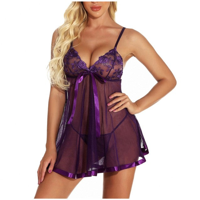 6XL Plus Size Women Nightie See Through Lace Sexy Night Dress Sleepwear Bowknot Lace Women&#39;s Nightgown Sex Lingerie Sleep Tops