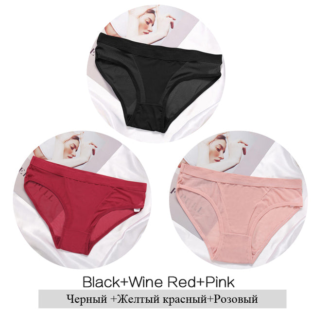 3Pcs/Set Women Mesh Panties Transparent Briefs Low Waist Breathable