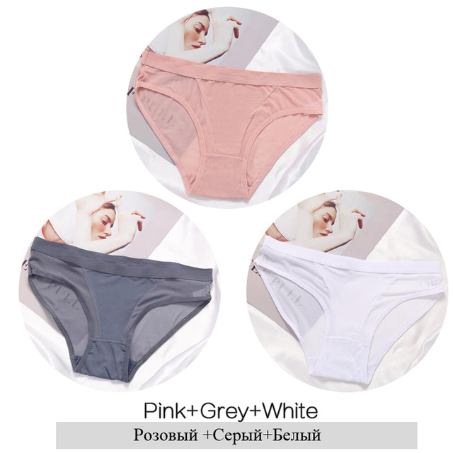 3Pcs/Set Women Mesh Panties Transparent Briefs Low Waist Breathable