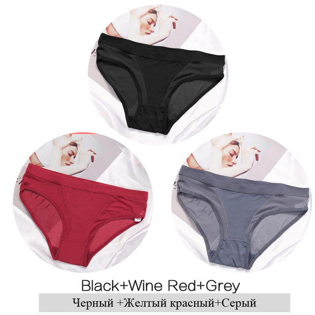 3Pcs/Set Women Mesh Panties Transparent Briefs Low Waist Breathable