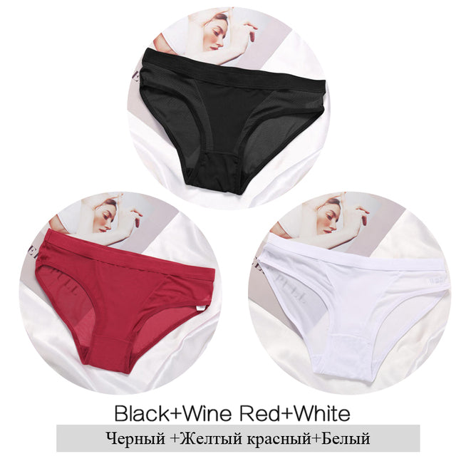 3Pcs/Set Women Mesh Panties Transparent Briefs Low Waist Breathable