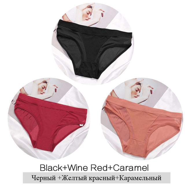 3Pcs/Set Women Mesh Panties Transparent Briefs Low Waist Breathable