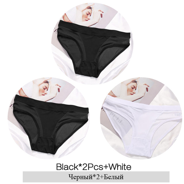 3Pcs/Set Women Mesh Panties Transparent Briefs Low Waist Breathable