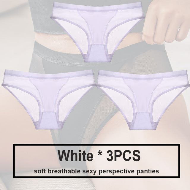 3Pcs/Set Women Mesh Panties Transparent Briefs Low Waist Breathable