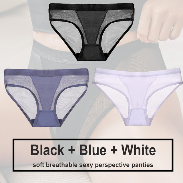 3Pcs/Set Women Mesh Panties Transparent Briefs Low Waist Breathable