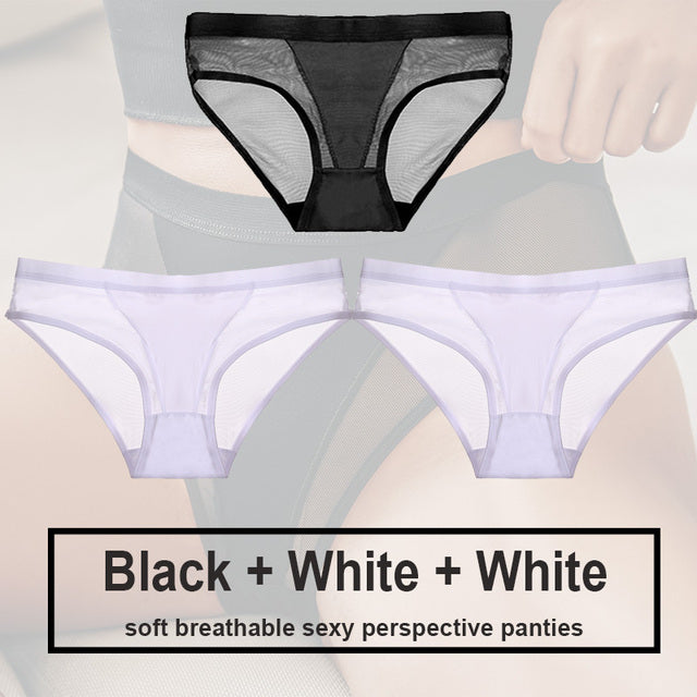 3Pcs/Set Women Mesh Panties Transparent Briefs Low Waist Breathable