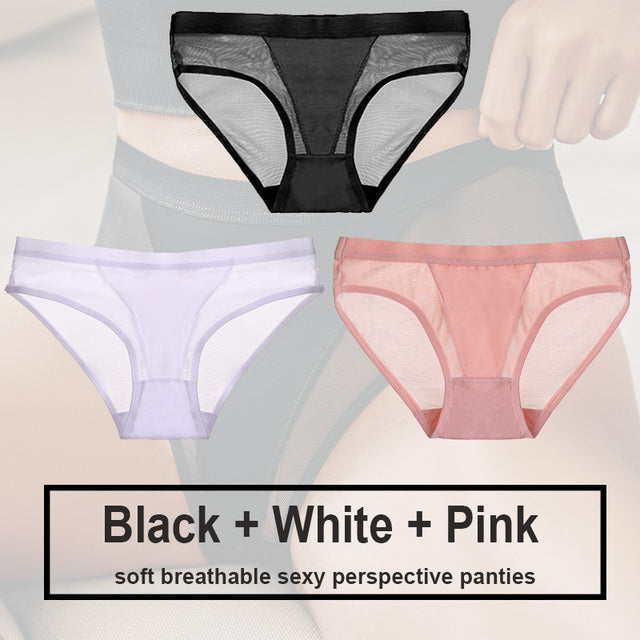 3Pcs/Set Women Mesh Panties Transparent Briefs Low Waist Breathable