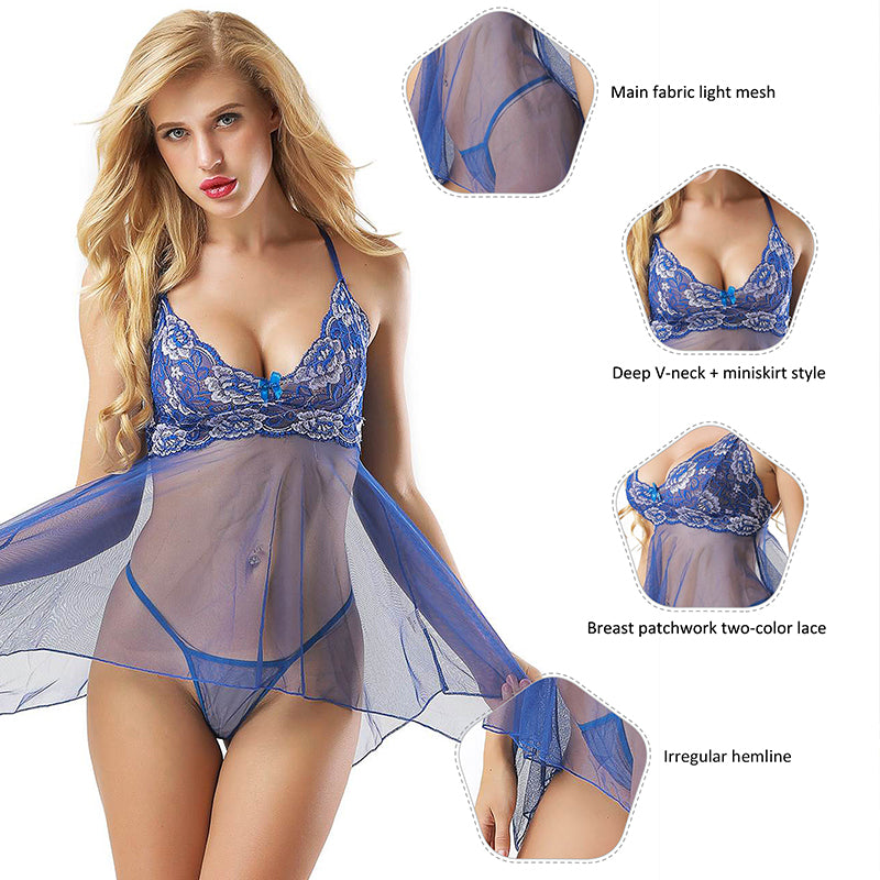 Plus Size Nuisette Sexy Woman Nightie Lingerie Porn Sheer Lace Lenceria Mujer Sexy Hot Caliente With G string Erotic Costumes