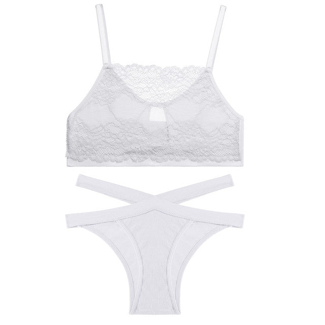 FINETOO Lace Hollow Out Bra Set Women Sexy Wireless Tops