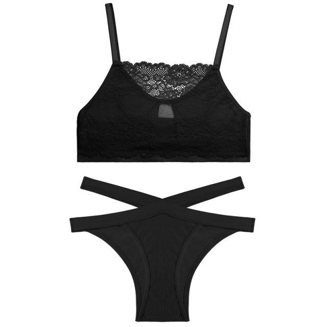 FINETOO Lace Hollow Out Bra Set Women Sexy Wireless Tops