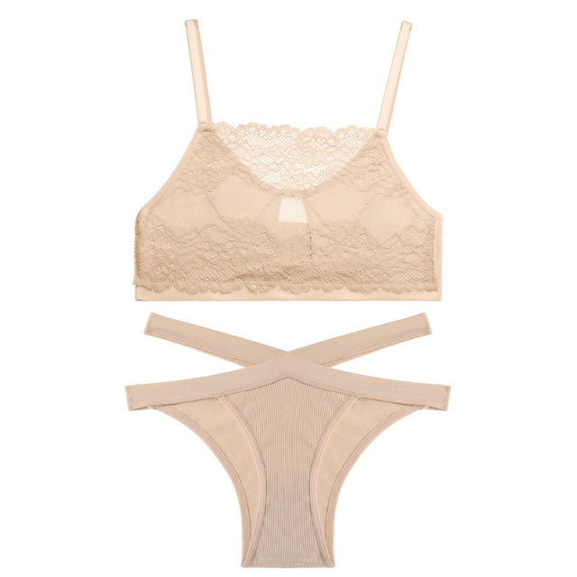FINETOO Lace Hollow Out Bra Set Women Sexy Wireless Tops
