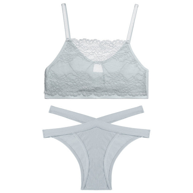 FINETOO Lace Hollow Out Bra Set Women Sexy Wireless Tops