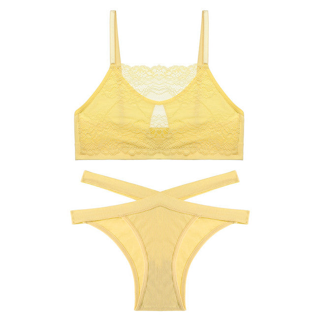 FINETOO Lace Hollow Out Bra Set Women Sexy Wireless Tops
