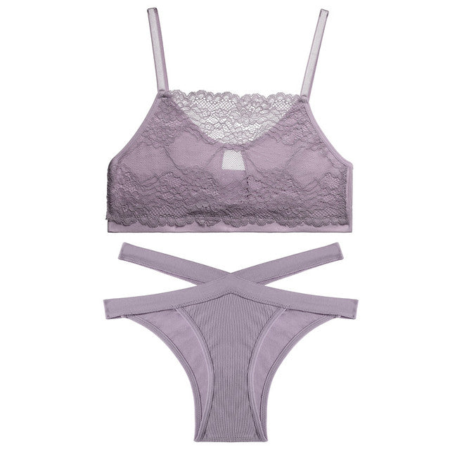 FINETOO Lace Hollow Out Bra Set Women Sexy Wireless Tops