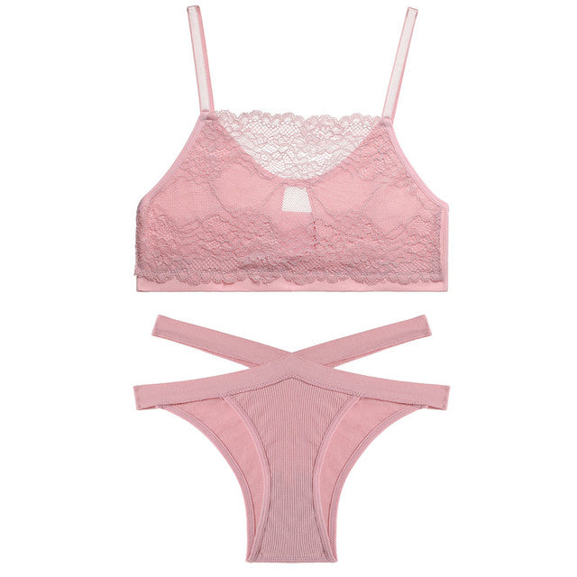 FINETOO Lace Hollow Out Bra Set Women Sexy Wireless Tops