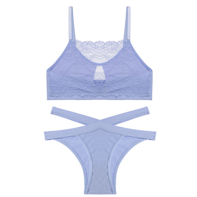 FINETOO Lace Hollow Out Bra Set Women Sexy Wireless Tops
